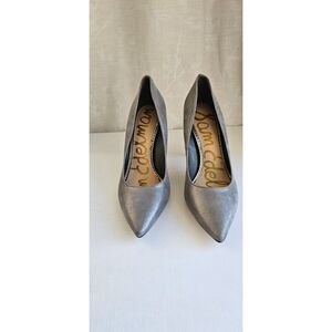 Sam Edelman Hazel Silver Metallic Leather Pointed Toe Stiletto Pumps Size 8